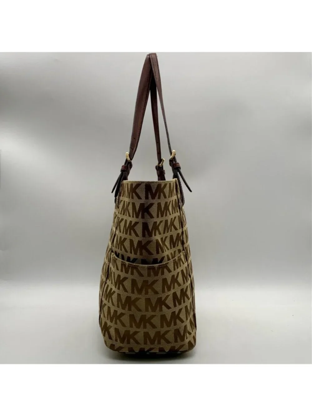 Michael Kors Beige Jet Set Signature Jacquard Tote Bag